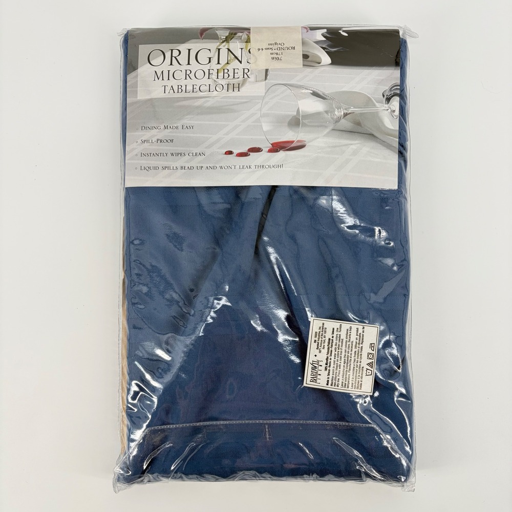Origins Tablecloth 70in Round Blue‎ Spill Proof Microfiber Tonal Stripe Pattern